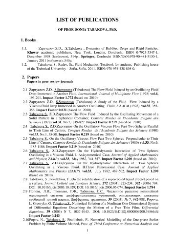 Publication List of prof. Sonia Tabakova, PhD