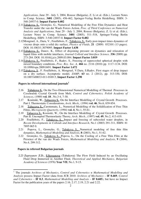 Publication List of prof. Sonia Tabakova, PhD