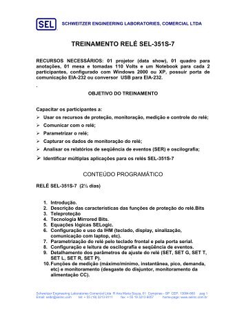 TREINAMENTO RELÃ SEL-351S-7