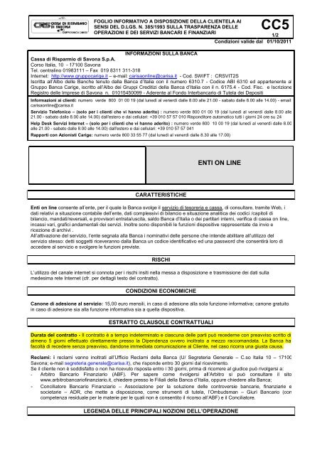 Enti on line - Banca Carige