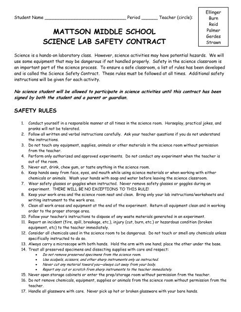 Mattson Lab Safety Contract - Kent School District