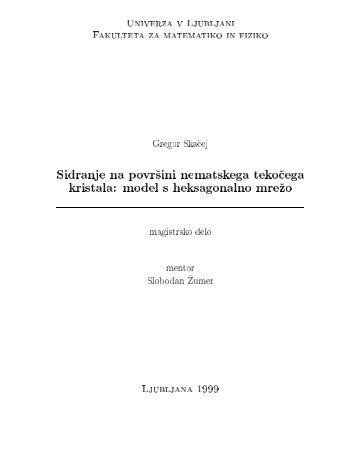 model s heksagonalno mre zo - Raziskave - Univerza v Ljubljani