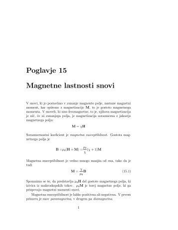 Poglavje 15 Magnetne lastnosti snovi