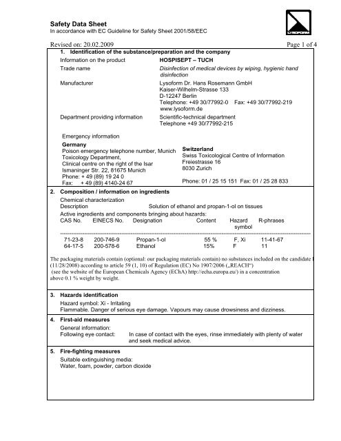 EC Safety Data Sheet - LYSOFORM