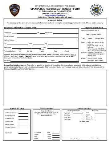 OPRA Request Form - Police Documents - City of Plainfield