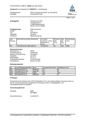 GUTACHTEN zur ABE Nr. 48230 nach Â§22 StVZO Anlage 20 zum ...