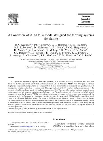 An overview of APSIM, a model designed for farming ... - Bob McCown