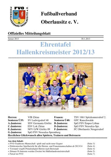 Ehrentafel Hallenkreismeister 2012/13 - Fussballverband Oberlausitz