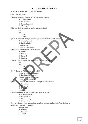 QCM 1 : CULTURE GENERALE - Poly-Prepas