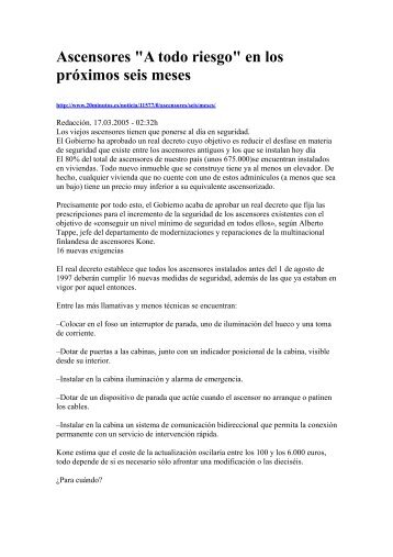 Ascensores "A todo riesgo" en los prÃ³ximos seis meses