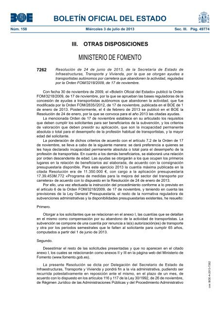 DisposiciÃ³n 7262 del BOE nÃºm. 158 de 2013 - Ministerio de Fomento