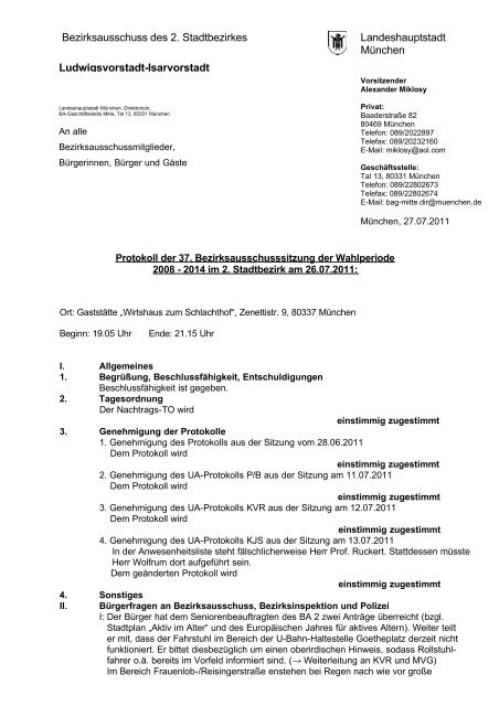 Bezirksausschuss des 2. Stadtbezirkes Landeshauptstadt München ...