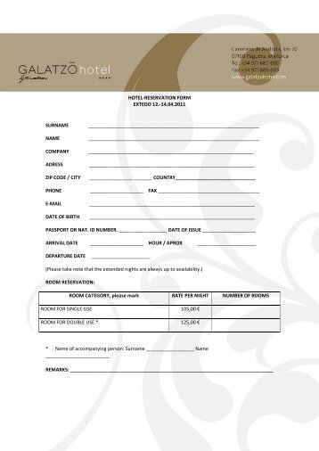 HOTEL-RESERVATION FORM EXTEDO 12.-14.04.2011 SURNAME ...