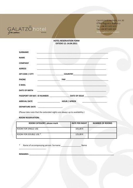 HOTEL-RESERVATION FORM EXTEDO 12.-14.04.2011 SURNAME ...