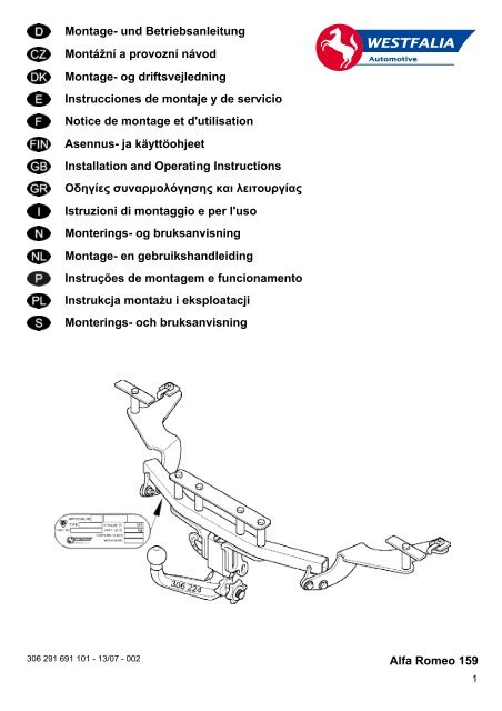 Alfa Romeo 159 Montage- und Betriebsanleitung ... - Westfalia