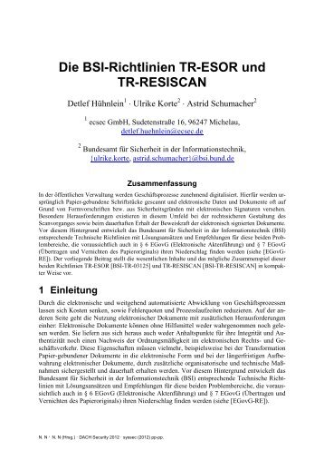 Die BSI-Richtlinien TR-ESOR und TR-RESISCAN - ecsec GmbH
