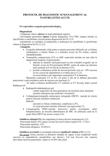 protocol de diagnostic si management al pancreatitei acute