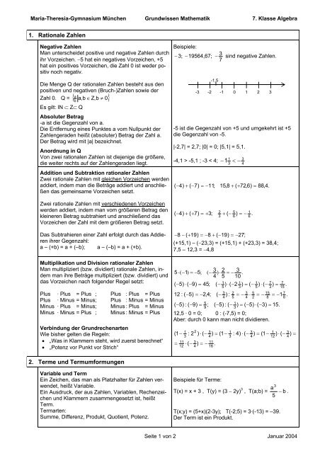 1. Rationale Zahlen 1 - Maria-Theresia-Gymnasium