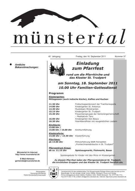Einladung zum Pfarrfest - Münstertal