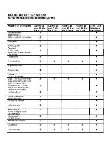 Checkliste der Ruhezeiten