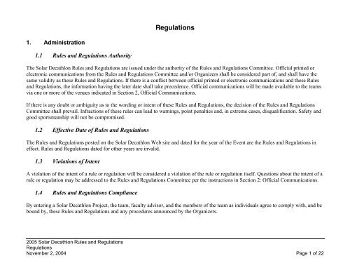 2005 Solar Decathlon Rules and Regulations