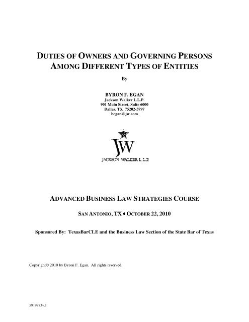 duties of owners and governing persons among different types of ...