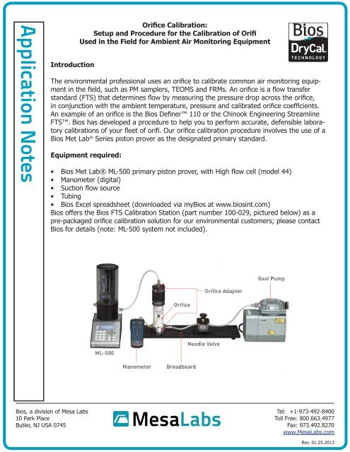 Orifice Calibration: setup and Procedure for the ... - Mesa Labs