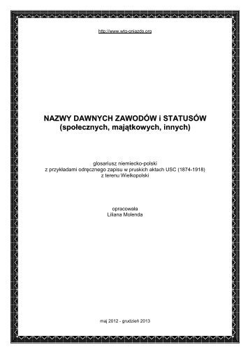 Nazwy dawnych zawodÃ³w i statusÃ³w (spoÅecznych ... - Gniazdo