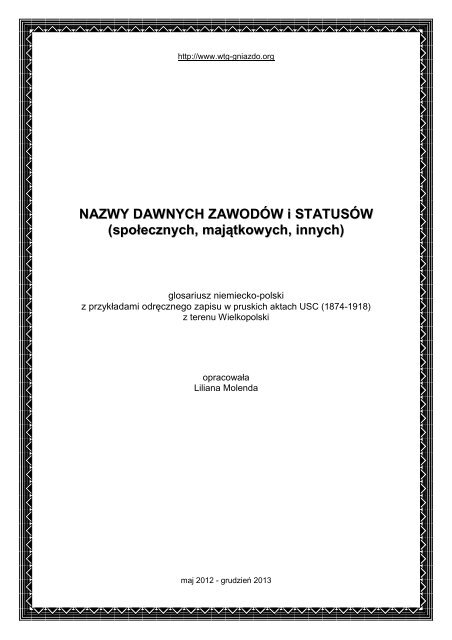 Nazwy dawnych zawodÃ³w i statusÃ³w (spoÅecznych ... - Gniazdo