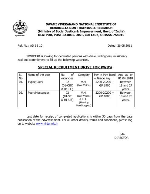 SPECIAL RECRUITMENT DRIVE FOR PWD’s - National Institute of