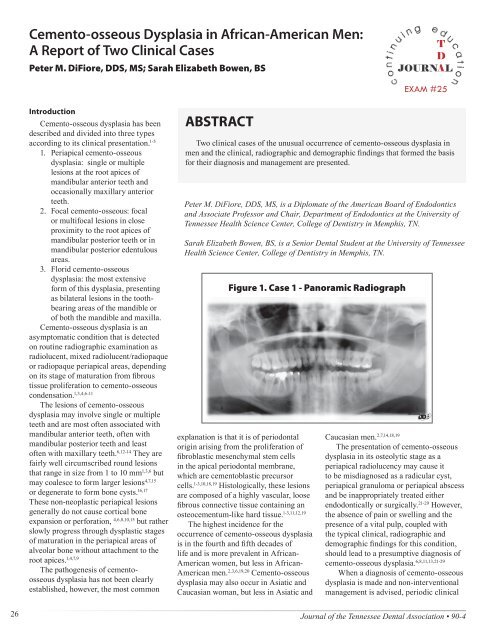 Cemento-osseous Dysplasia in African-American Men - Tennessee ...