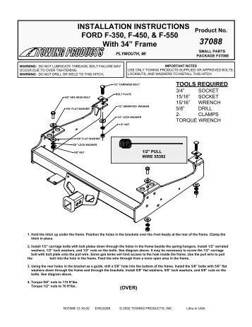INSTALLATION INSTRUCTIONS FORD F-350, F-450, & F-550 With ...