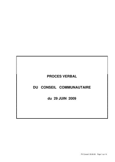 ProcÃ¨s Verbal du Conseil Communautaire du 29 juin 2009