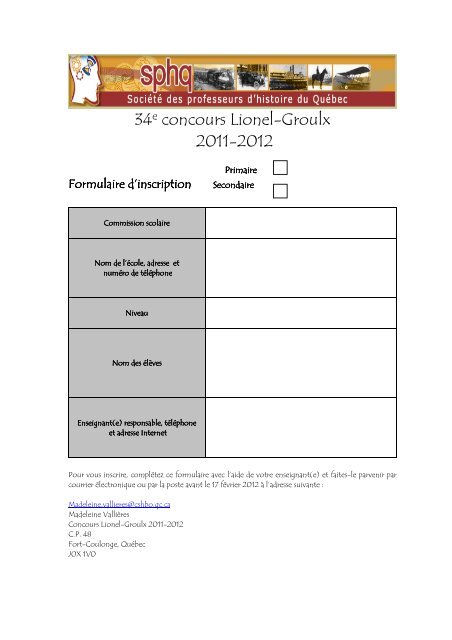 concours lionel-groulx 2011-2012 formulaire d'inscription