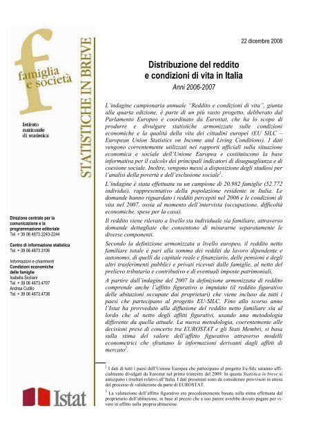 Distribuzione del reddito e condizioni di vita in Italia - Istat