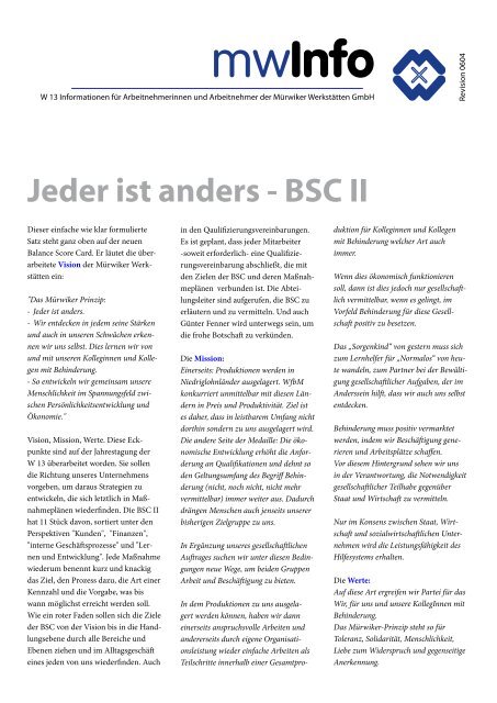 Jeder ist anders - BSC II - Die Mürwiker Werkstätten