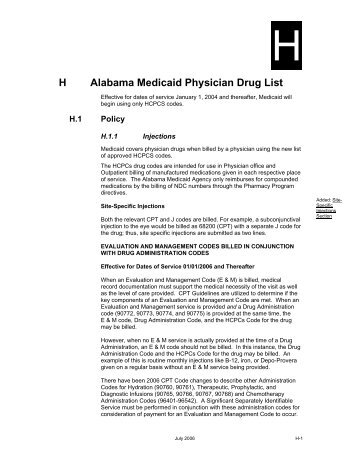 H Alabama Medicaid Injectable Drug List