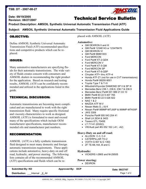 Amsoil Application Chart