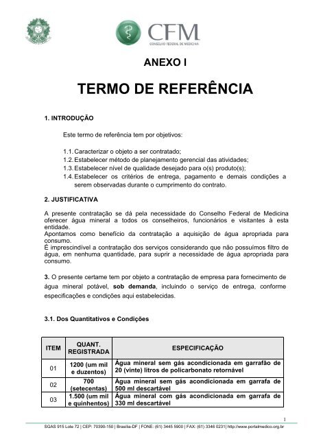 Termo de Referência - Conselho Federal de Medicina