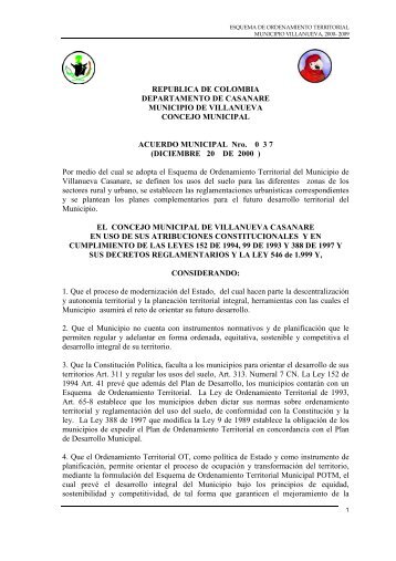 Acuerdo Municipal 037 de 2000 E.O.T - Villanueva