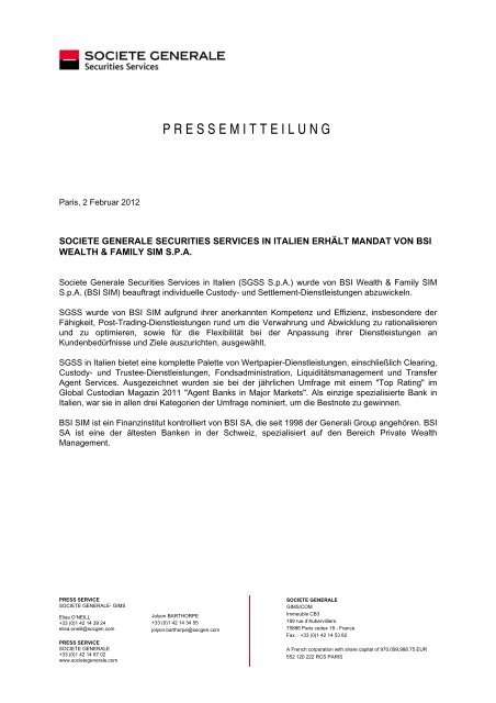 societe generale securities services in italien erhlt mandat von bsi ...