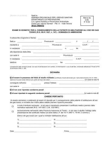 Esame di idoneitÃ  per il conseguimento patente gas tossici