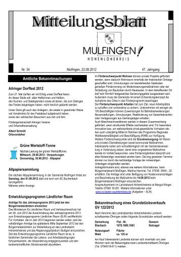 Öffentliche Bekanntmachung ... - Gemeinde Mulfingen