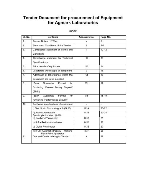 Tender Document For Procurement Of Equipment For Agmarknet