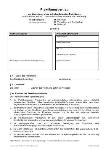 Vordruck Praktikumsvertrag - Otto-Bennemann-Schule Braunschweig