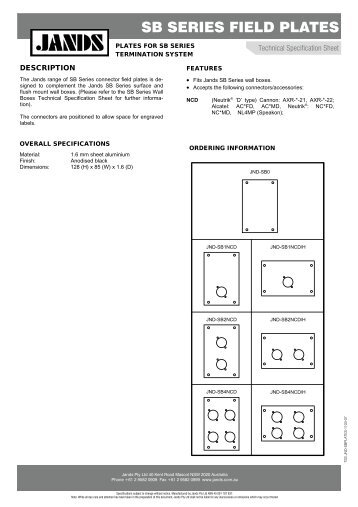 SB Field Plates Technical Specification Sheet - Jands