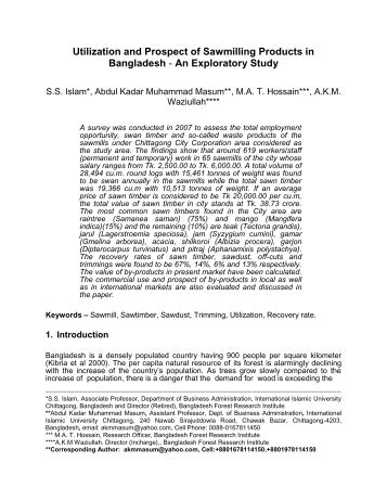 Utilization and Prospect of Sawmilling Products in Bangladesh