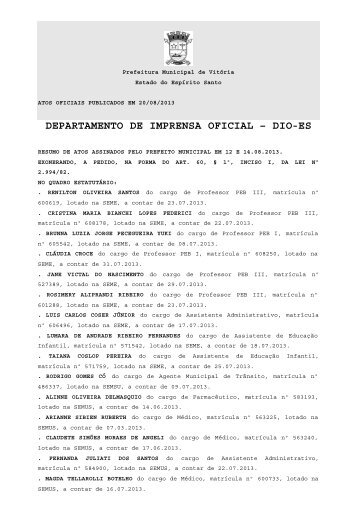 Atos Oficiais publicados em 20/08/2013 - Prefeitura de VitÃ³ria