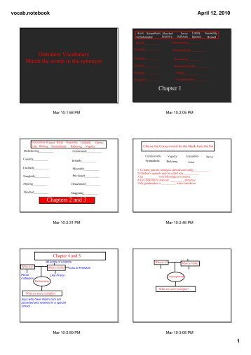 Outsiders Vocabulary Match the words to the synonym Chapter 1 ...