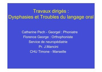 Travaux dirigÃ©s : Dysphasies et Troubles du langage oral - Resodys